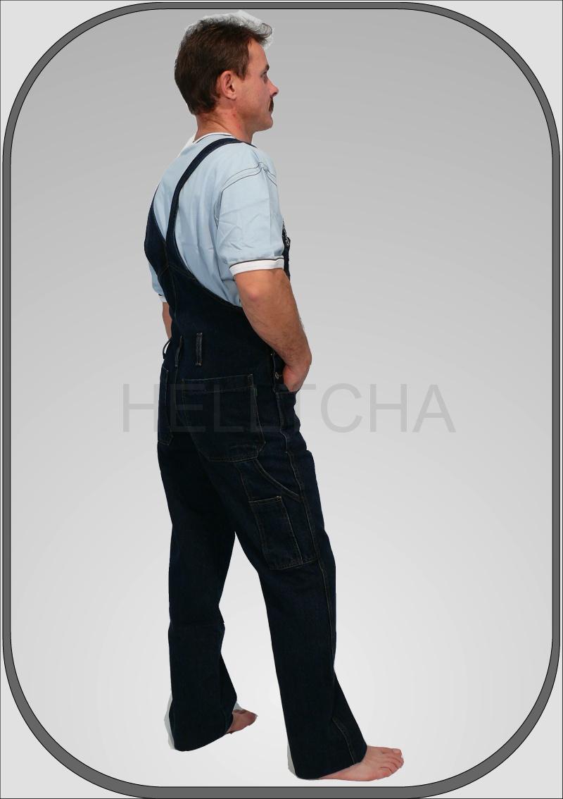 Jeansové prodloužené modré lacláče dl. 38" (96cm)