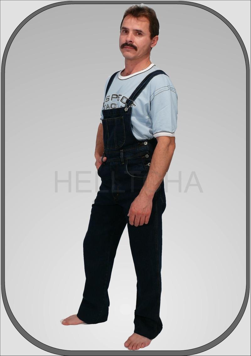 Jeansové prodloužené modré lacláče dl. 38" (96cm)