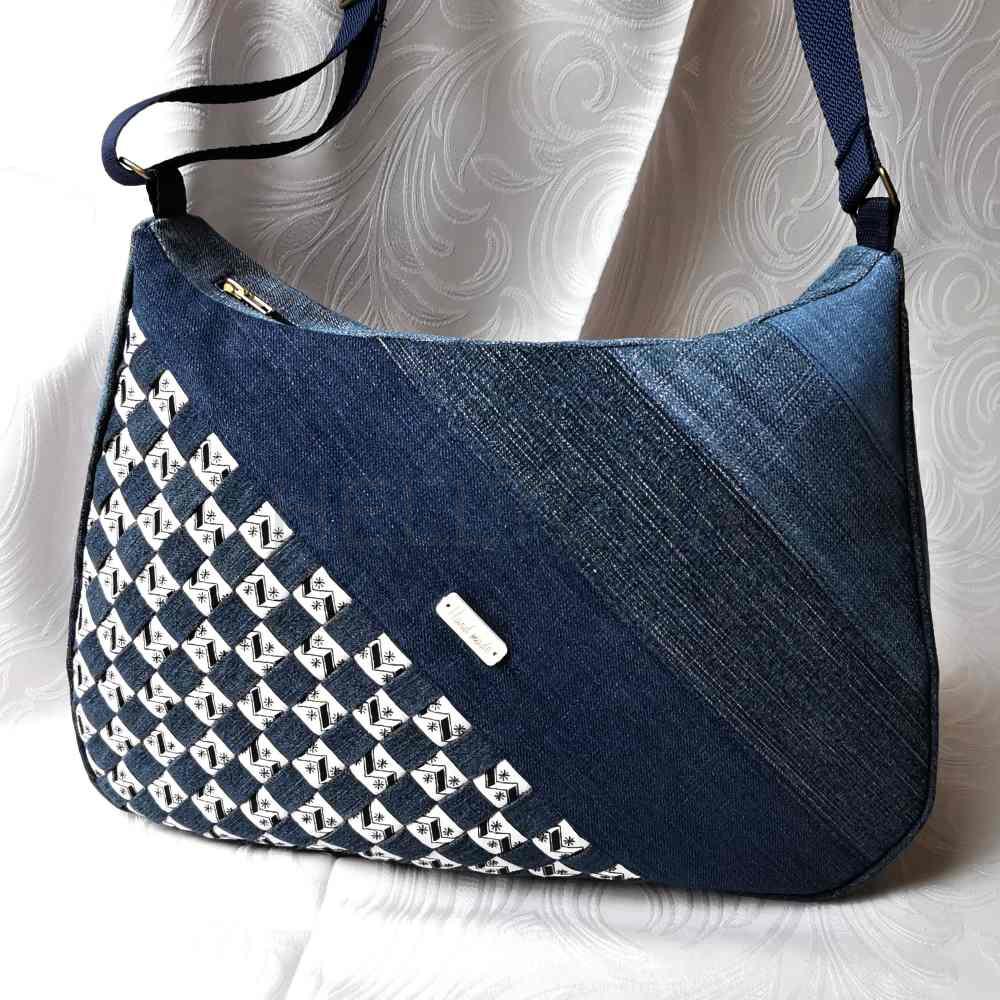 Ručně šitá džínová kabelka s proplétáním PERLA