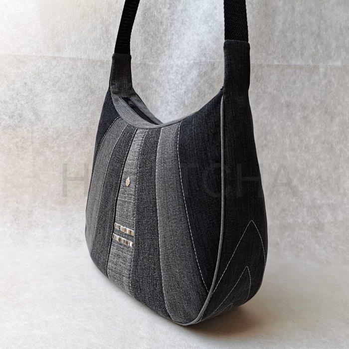 Ručně šitá černá jeansová kabelka AKSAMIT