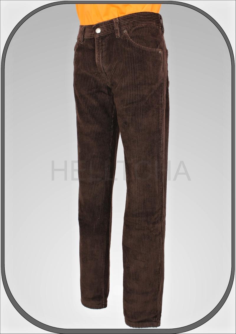 Hnědé manšestráky s širokým proužkem 308/34"