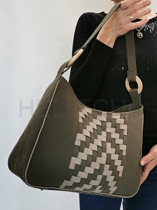 Ručně šitá khaki kabelka s proplétáním PERLA