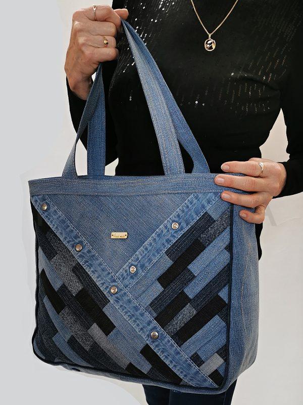 Ručně šitá jeansová taška s patchworkem OPÁL