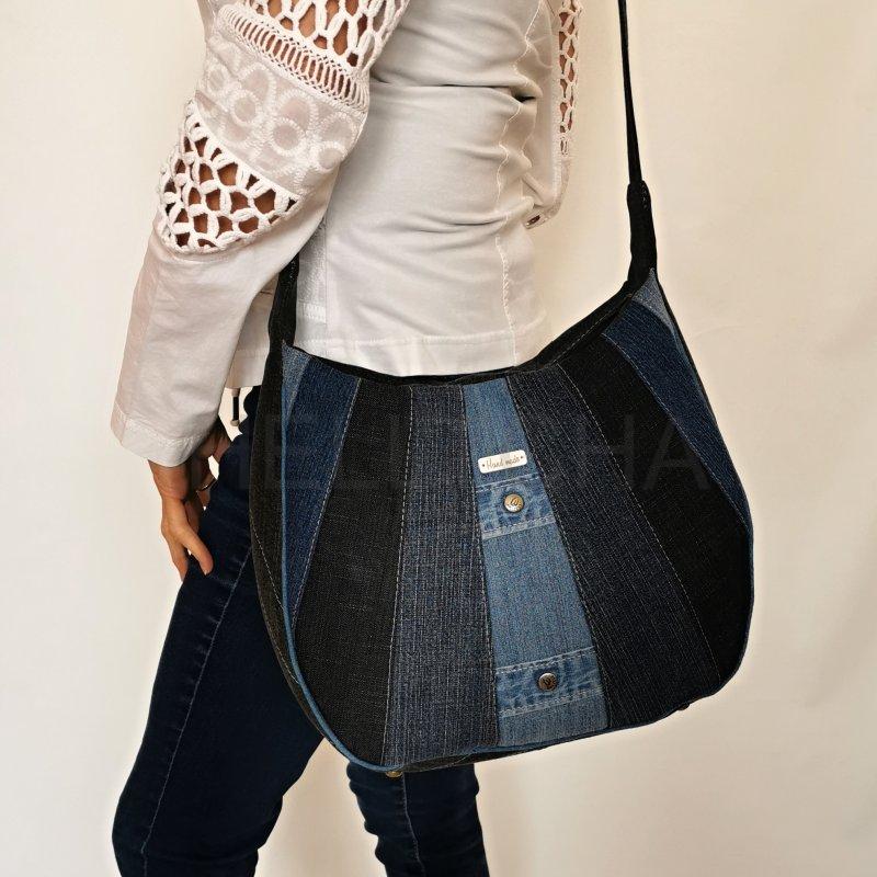 Ručně šitá černá jeansová kabelka AKSAMIT