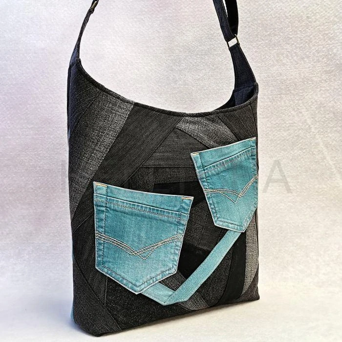 Džínová černo-tyrkysová crossbody kabelka TYRKYS 4