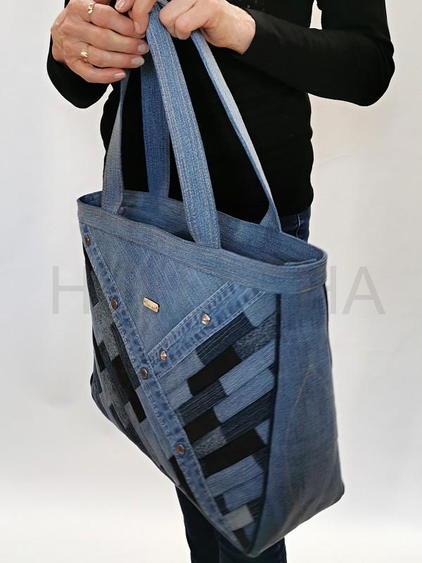 Ručně šitá jeansová taška s patchworkem OPÁL