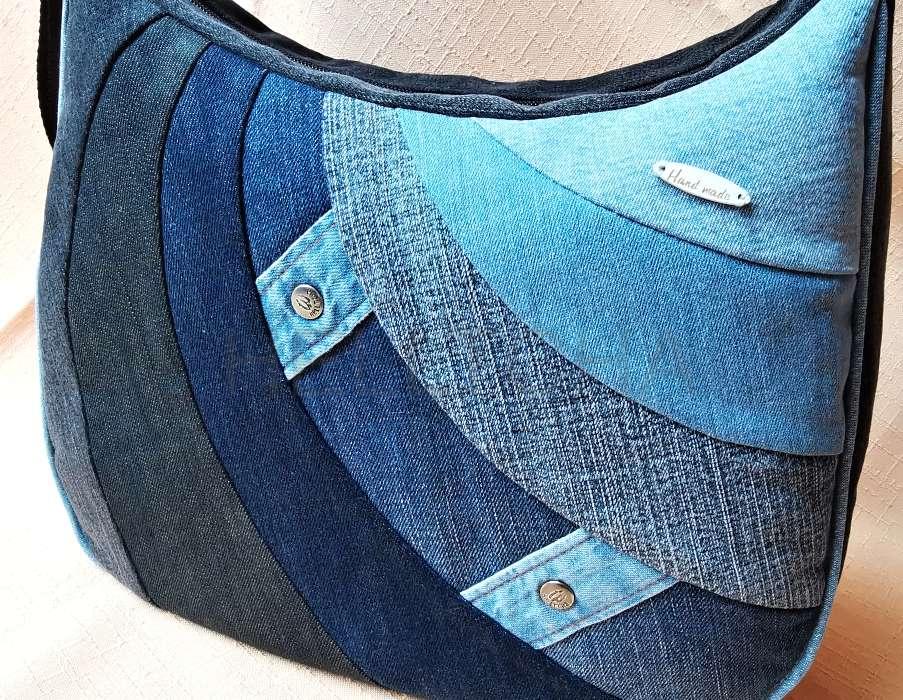 Ručně šitá jeansová kabelka AKSAMIT duha2
