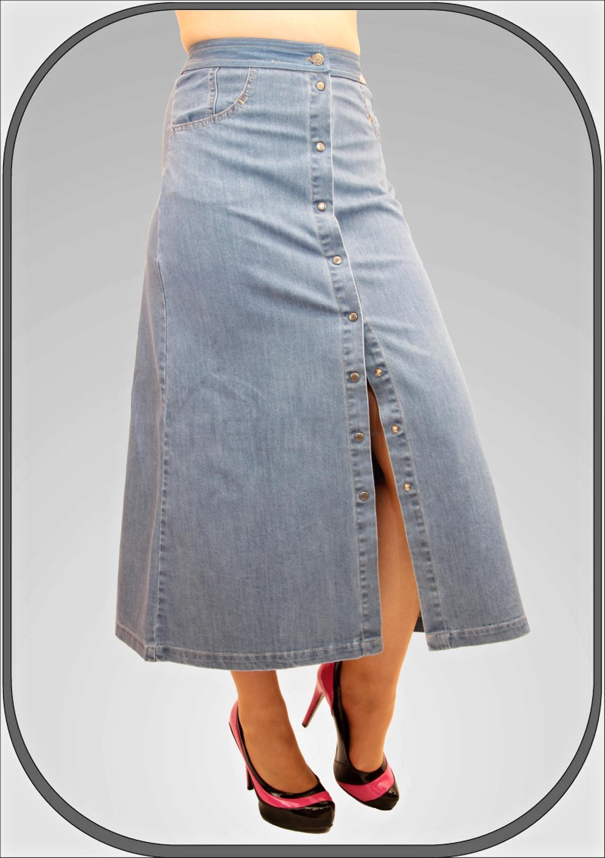 Dlouhá džínová propínací sukně 180