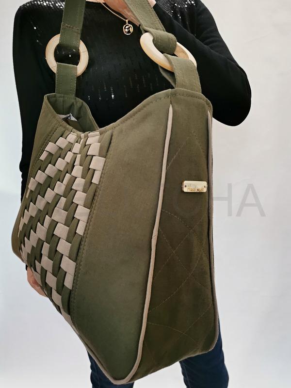 Ručně šitá khaki kabelka s proplétáním PERLA