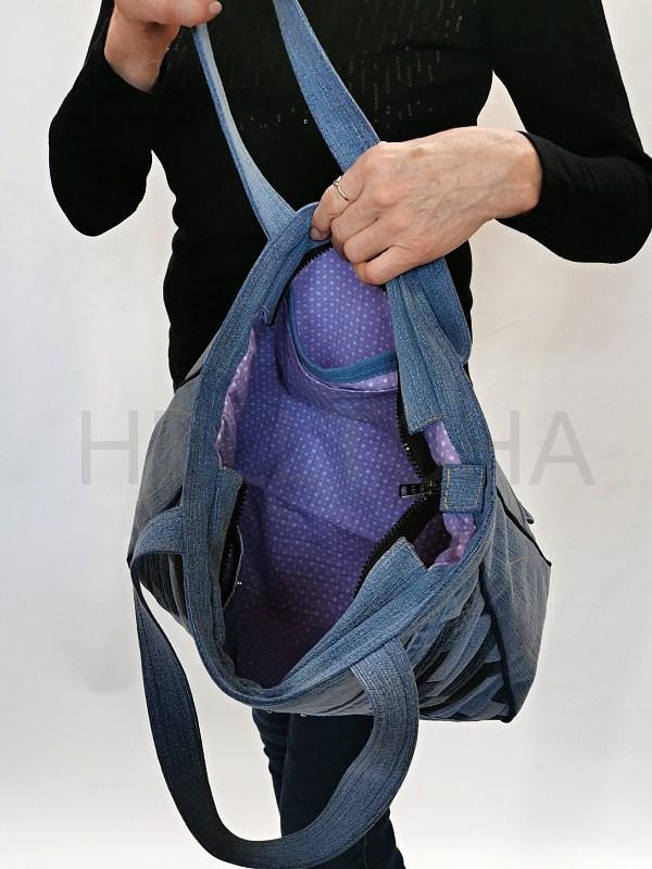 Ručně šitá jeansová taška s patchworkem OPÁL