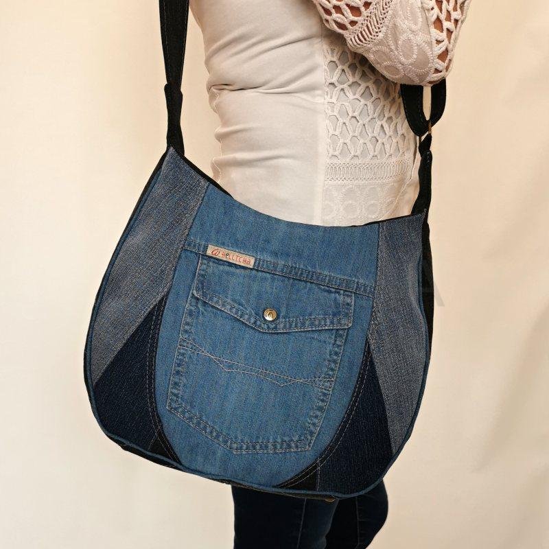 Ručně šitá černá jeansová kabelka AKSAMIT