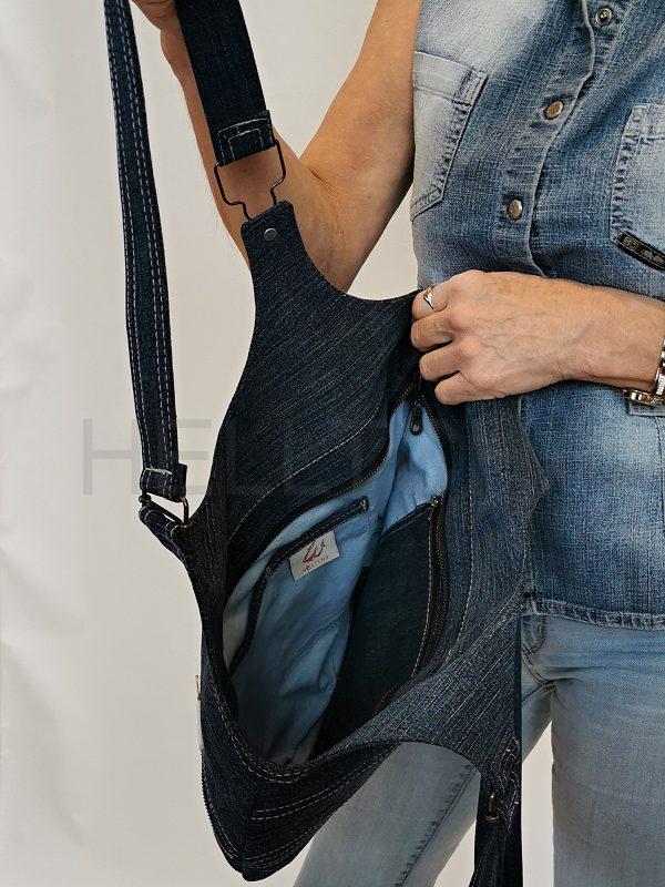 Tmavě modrá riflová taška ozdobená zipy NEFRIT