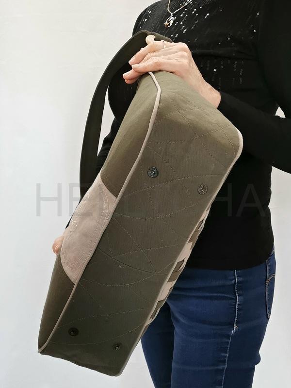 Ručně šitá khaki kabelka s proplétáním PERLA