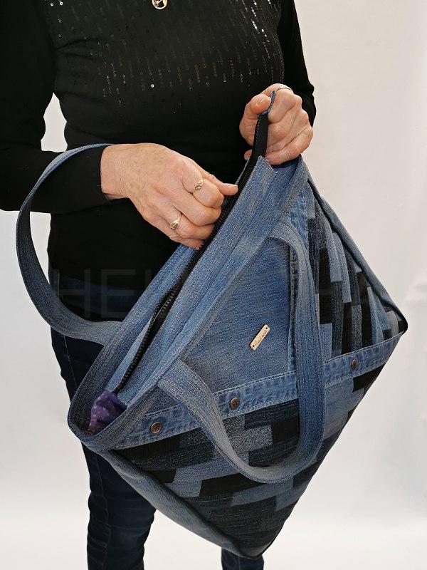 Ručně šitá jeansová taška s patchworkem OPÁL