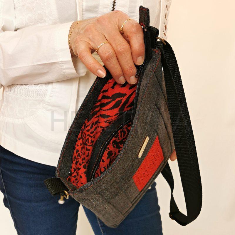 Riflová červeno černá kabelka CROSSBODY3