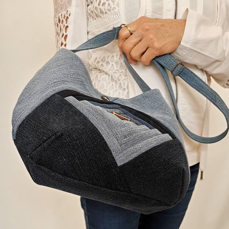 Džínová modrá kabelka přes rameno ALABASTR patchwork