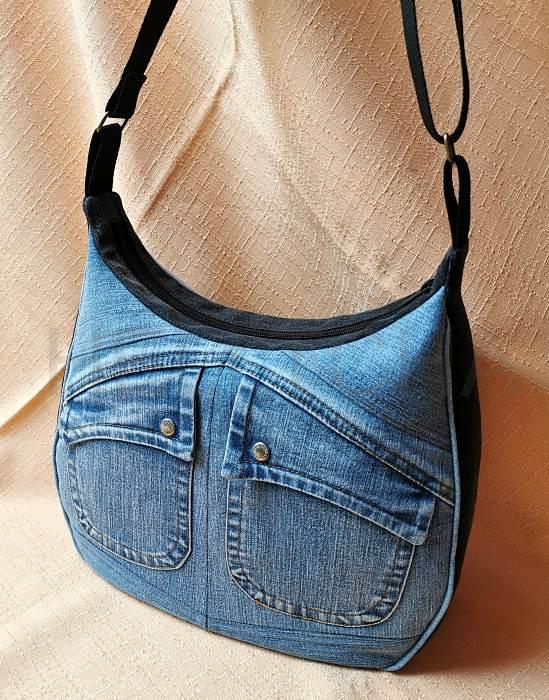 Ručně šitá jeansová kabelka AKSAMIT duha2