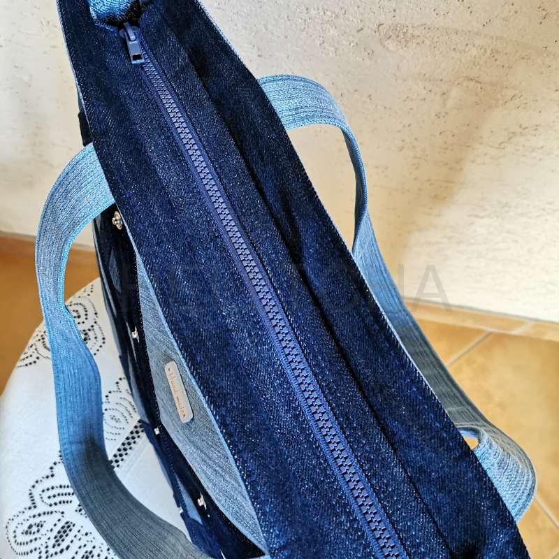 Ručně šitá riflová taška s patchworkem OPÁL 3