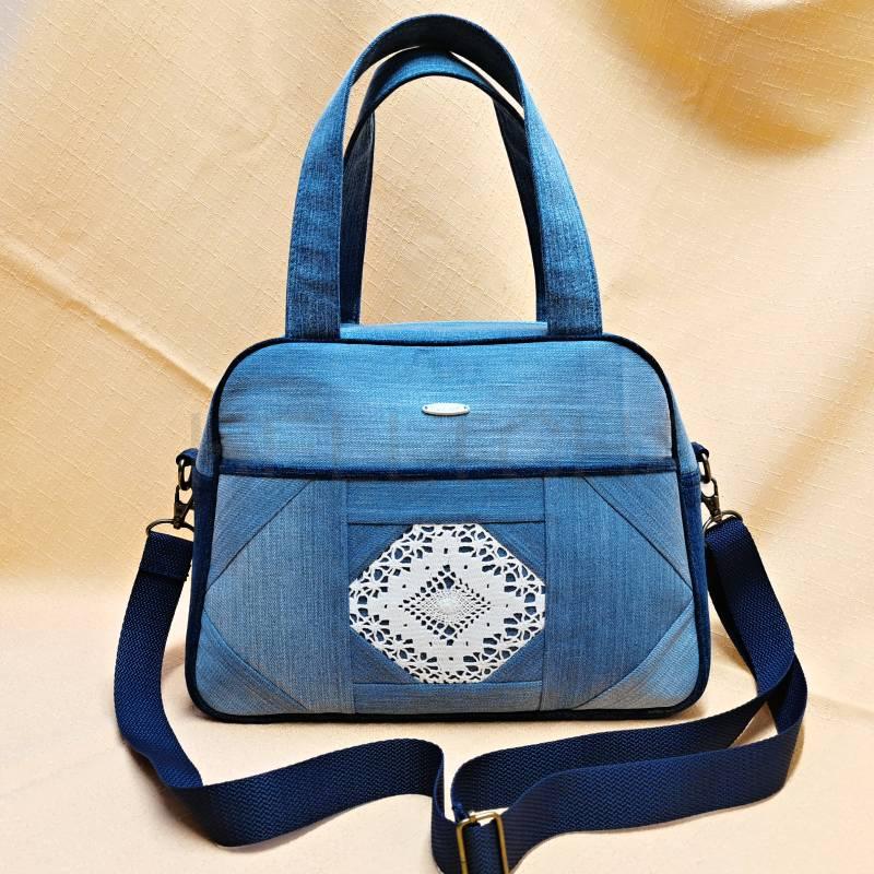 Ručně šitá riflová kabelka GRANÁT 5