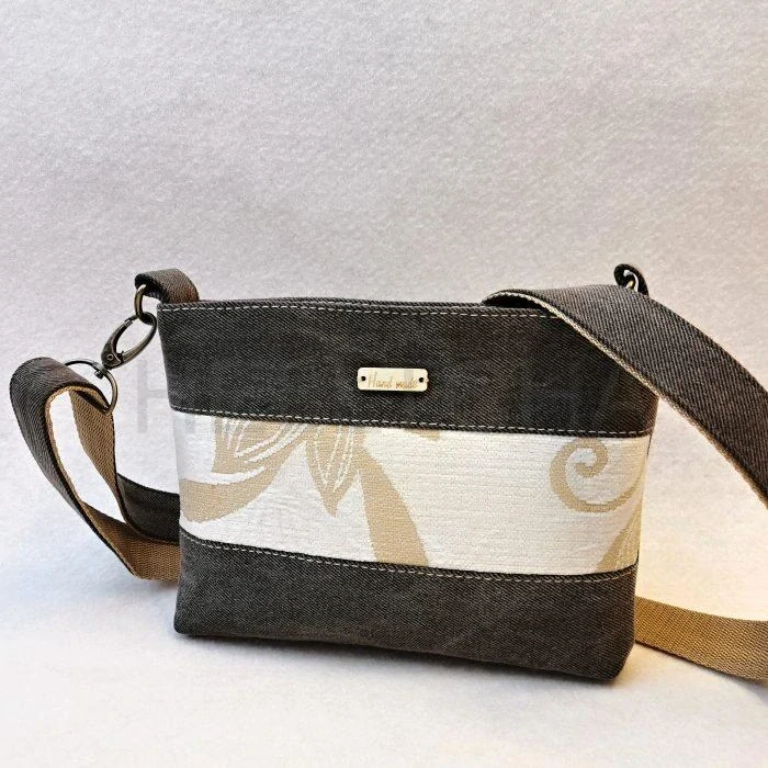 Riflová hnědo-béžová crossbody kabelka AKVAMARÍN 16