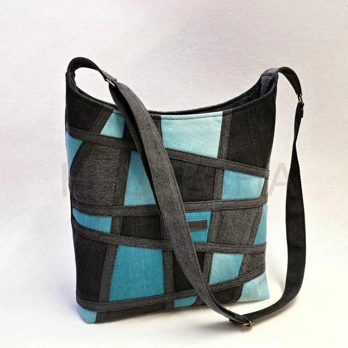 Džínová černo-tyrkysová crossbody kabelka TYRKYS 4