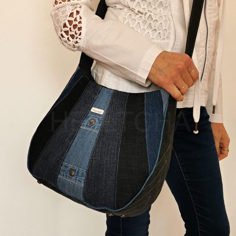 Ručně šitá černá jeansová kabelka AKSAMIT