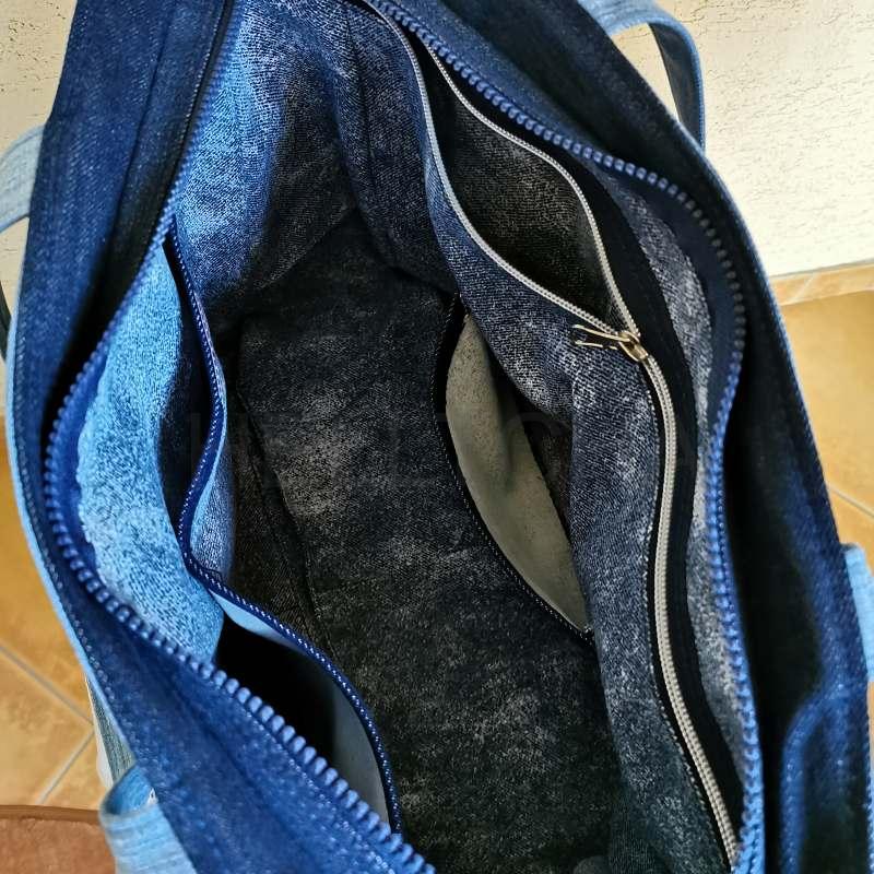 Ručně šitá riflová taška s patchworkem OPÁL 3