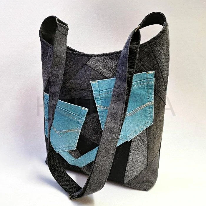 Džínová černo-tyrkysová crossbody kabelka TYRKYS 4