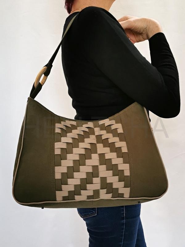 Ručně šitá khaki kabelka s proplétáním PERLA