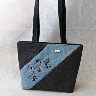 Džínová ručně šitá kabelka SMARAGD 3