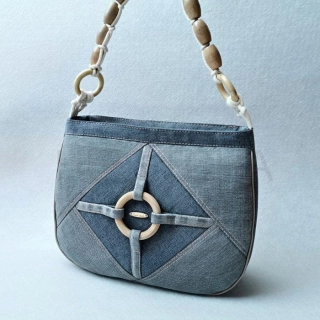 Ručně šitá šedá riflová kabelka s dřevěnými prvky DIAMANT 8