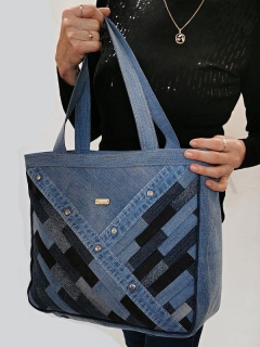 Ručně šitá jeansová taška s patchworkem OPÁL